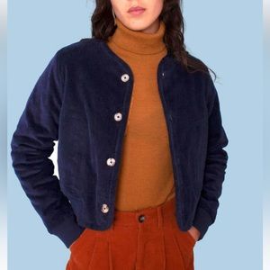 L.F. Markey reversible corduroy/sherpa bomber jacket in Navy